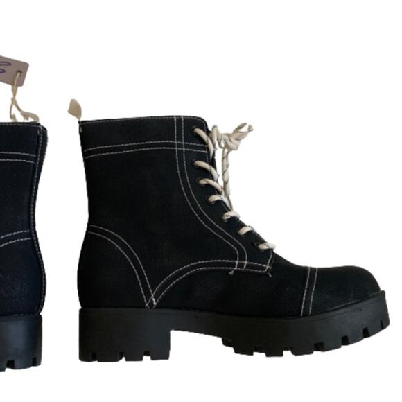 Seven7 Combat Boots Jodi Black Faux Leather Lace Up Contrast Stitching Size 10 - Picture 5 of 12